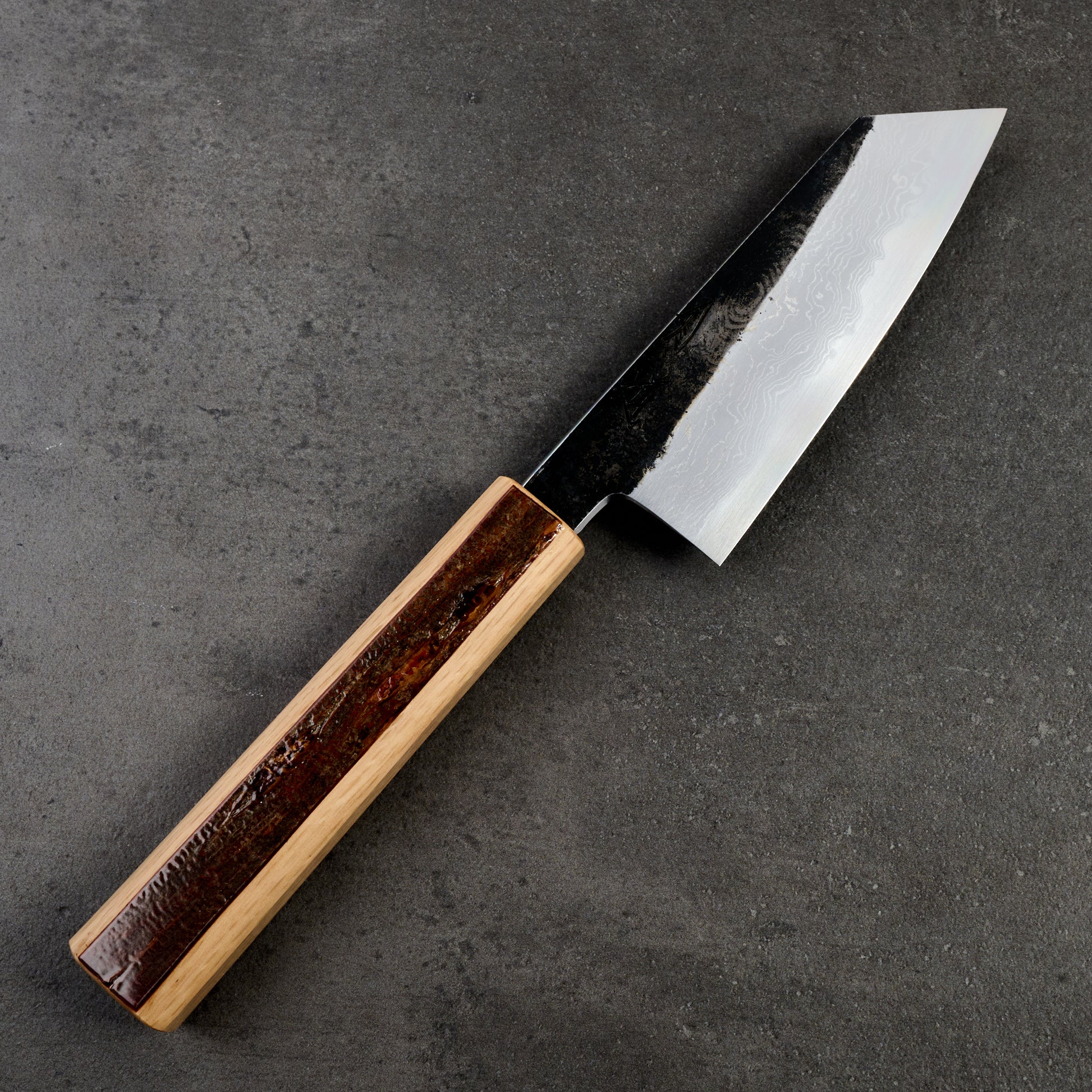 KoBunka 135mm B1D Aogami #1 Damascus Clad Cherry & Oak