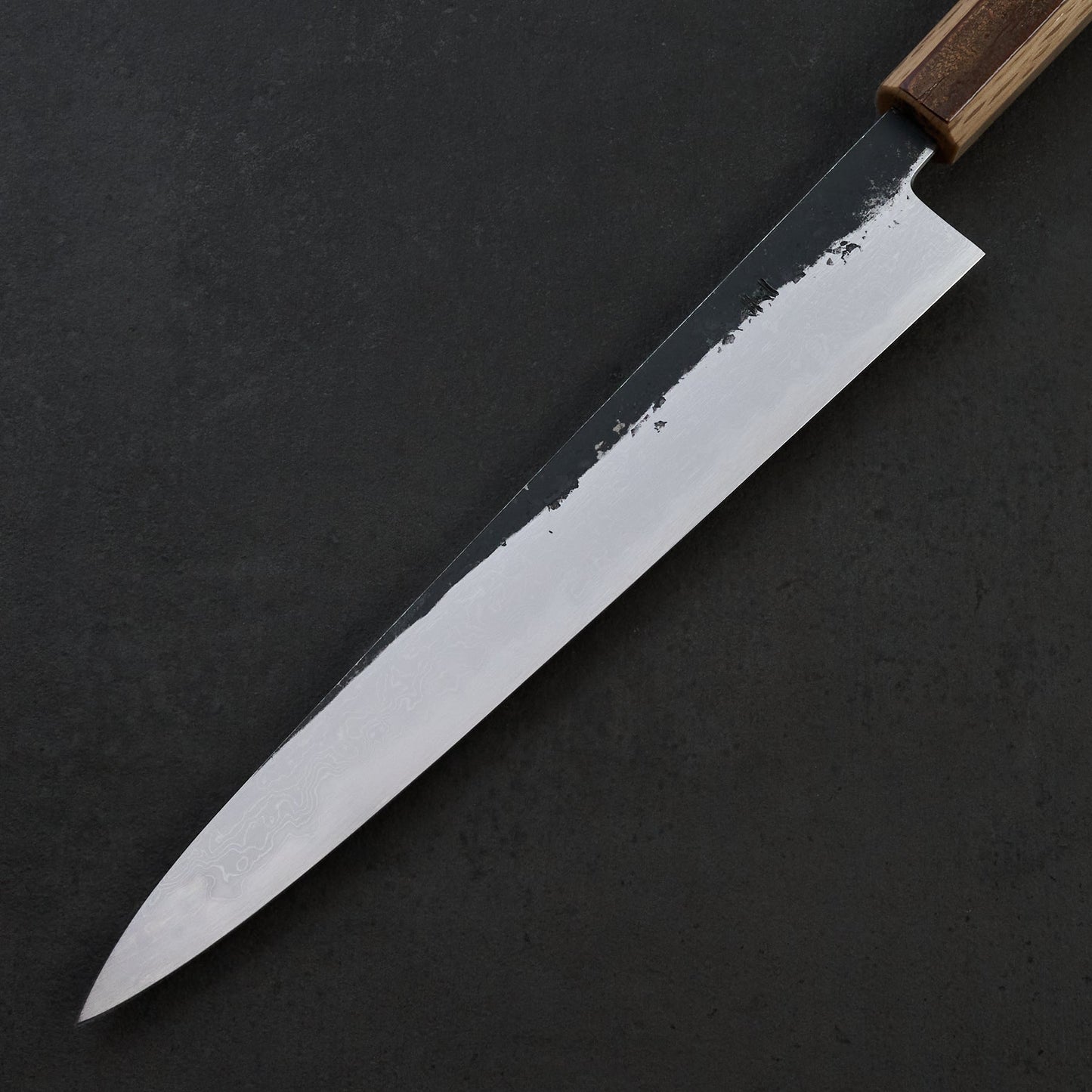 Sujihiki 240mm B1D Aogami #1 Damascus Clad Cherry & Oak – detail view