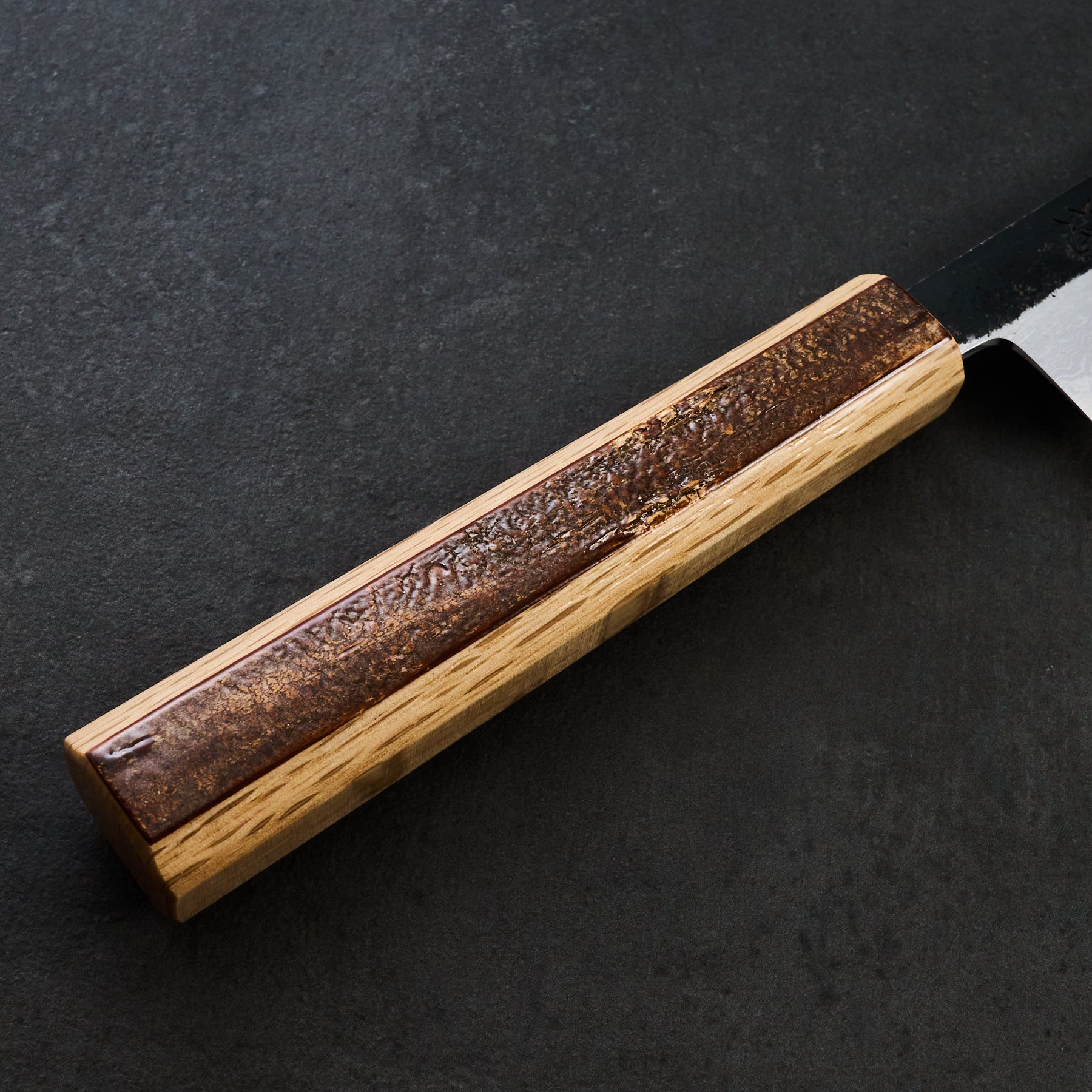 Sujihiki 240mm B1D Aogami #1 Damascus Clad Cherry & Oak – side profile