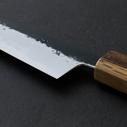 Sujihiki 240mm B1D Aogami #1 Damascus Clad Cherry & Oak – blade close-up