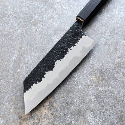 HADO X Manaka X Adonis | Bunka 170mm Blue #2 Warikomi Stainless Clad – handle detail