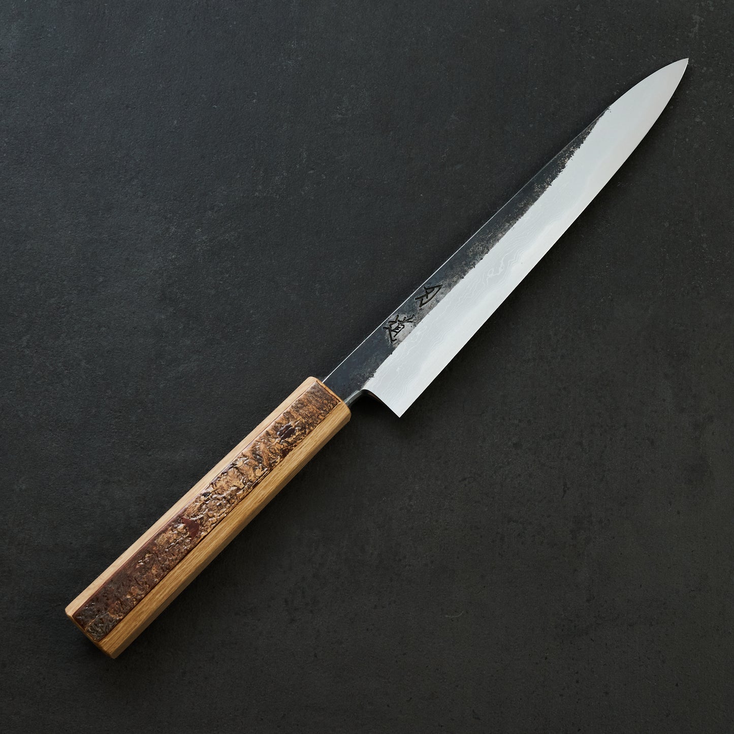 Sujihiki 240mm B1D Aogami #1 Damascus Clad Cherry & Oak
