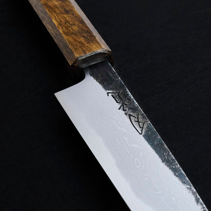Petty 150mm B1D Aogami #1 Damascus Clad Black Oak – handle detail