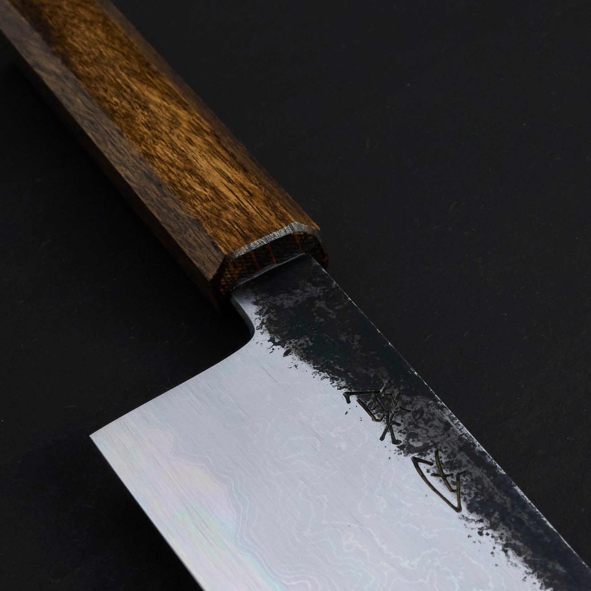 Gyuto 210mm B1D Aogami #1 Damascus Clad Black Oak – handle detail
