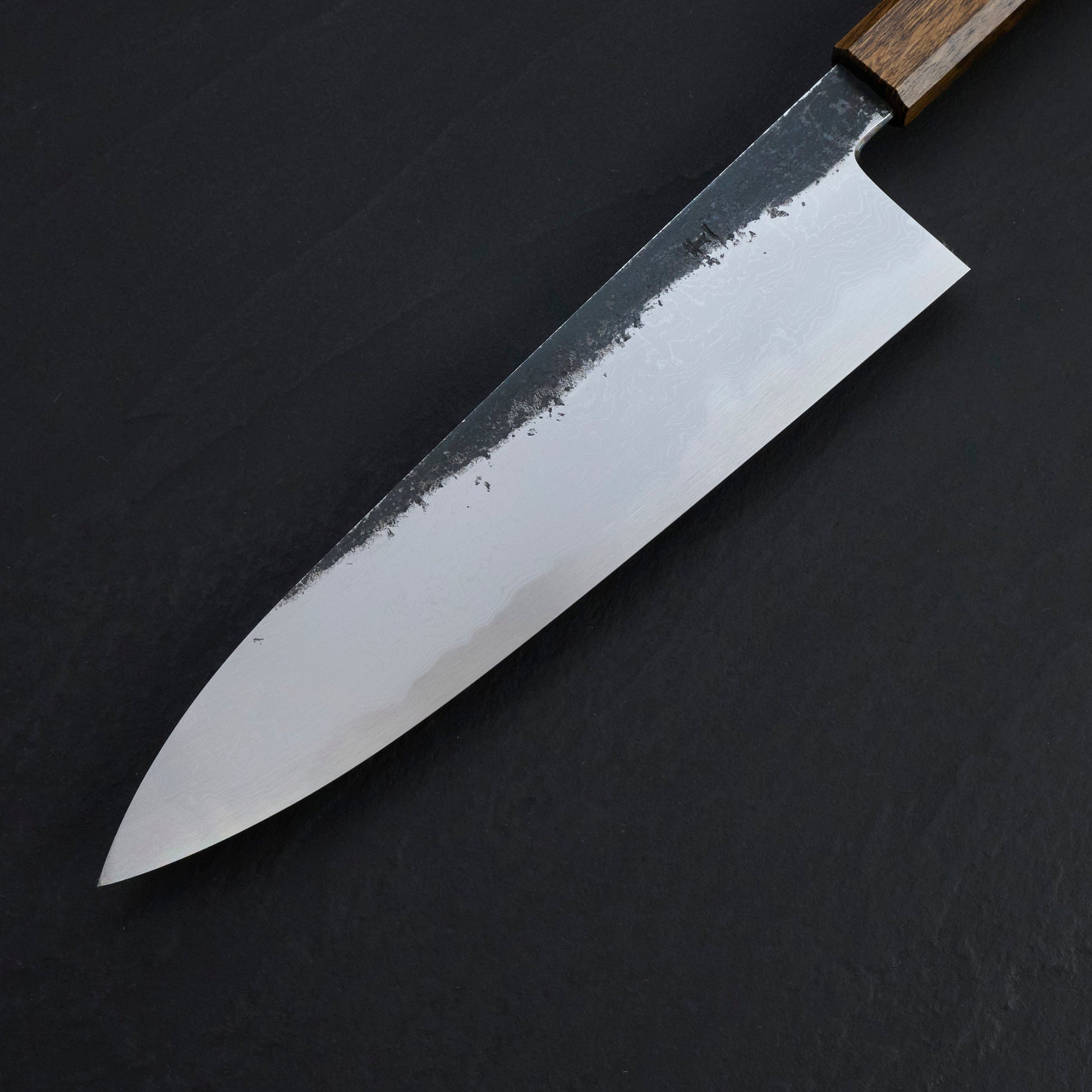 Gyuto 240mm B1D Aogami #1 Damascus Clad Black Oak – detail view