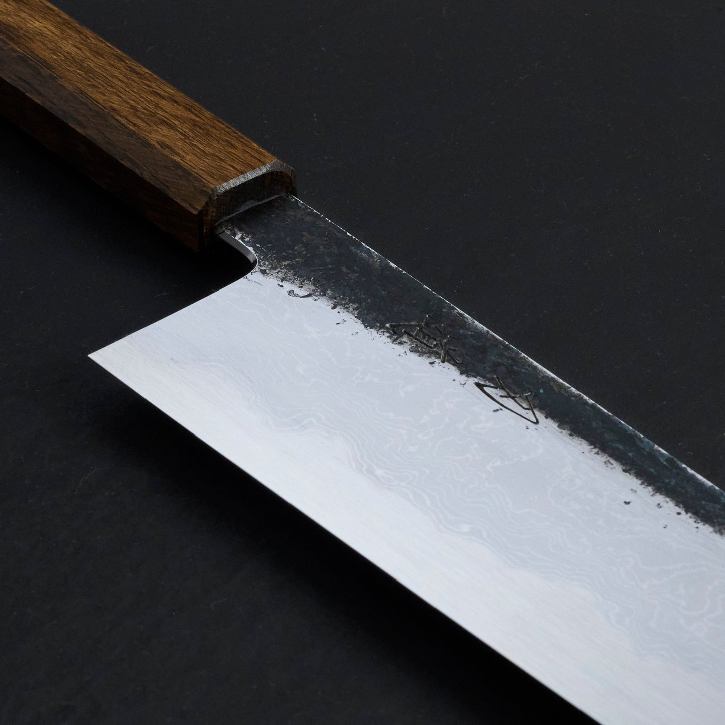 Gyuto 240mm B1D Aogami #1 Damascus Clad Black Oak – side profile