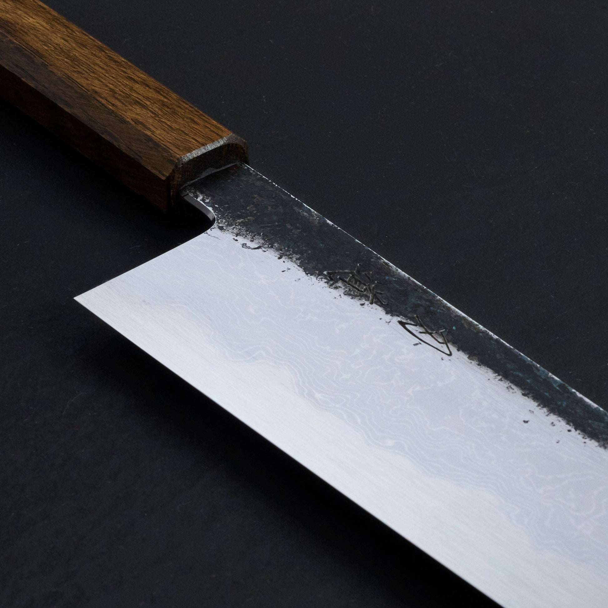 Gyuto 240mm B1D Aogami #1 Damascus Clad Black Oak – side profile