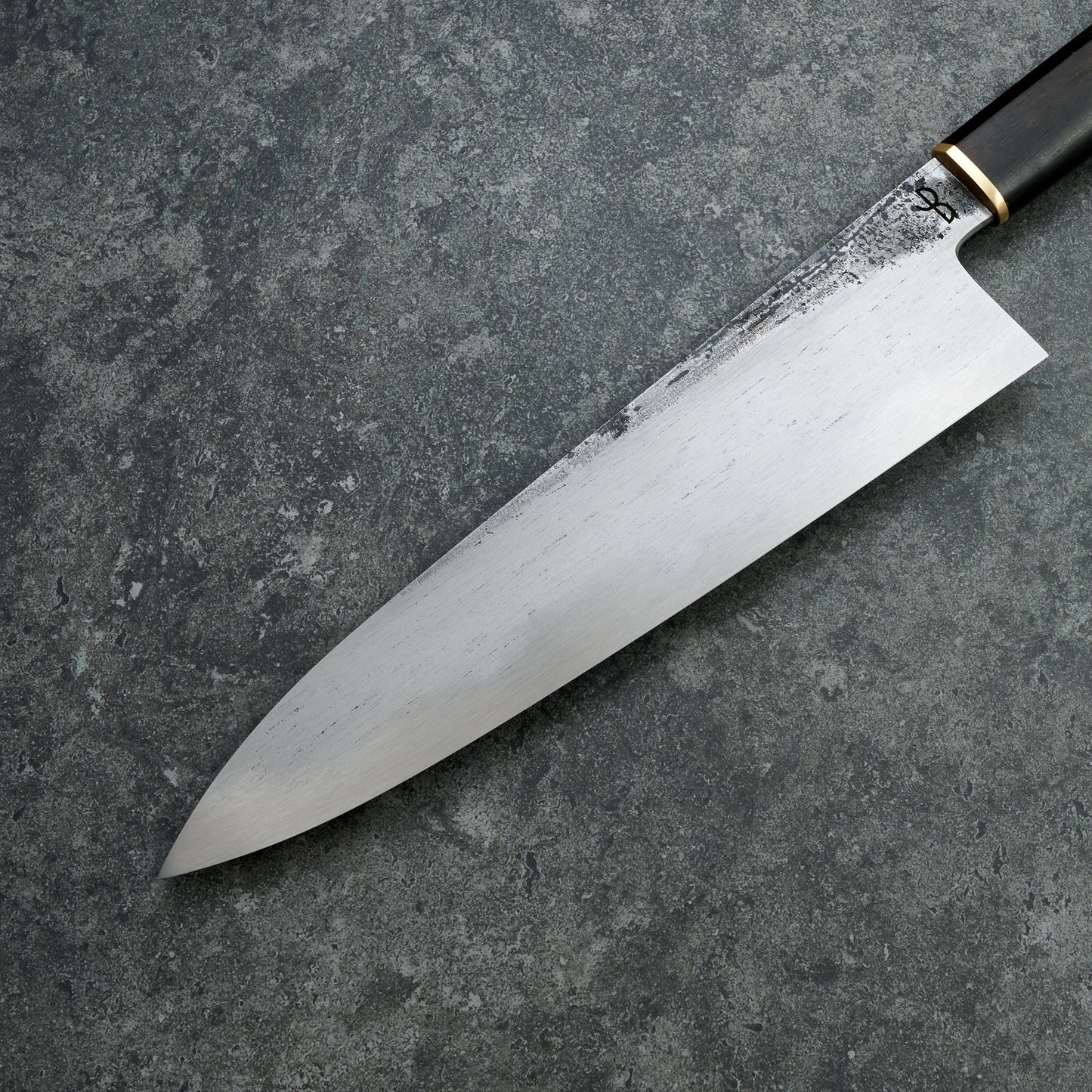 Black X Hado Gyuto 240mm SanMai, 135Cr3, Wrought Iron, Ebony and Brass – view 7