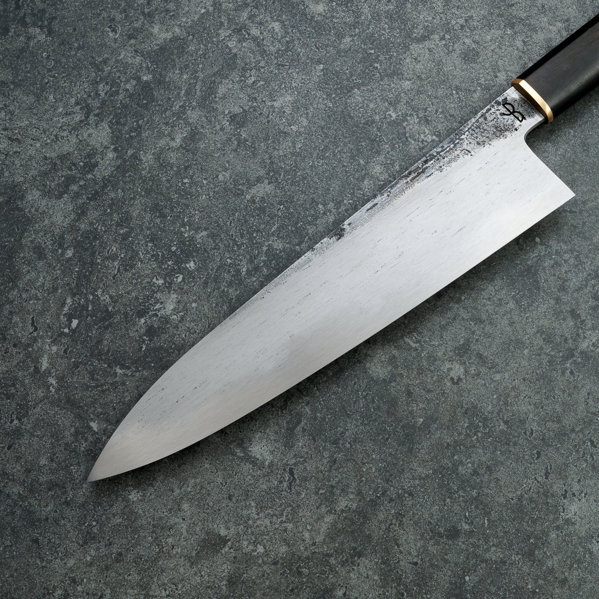 Black X Hado Gyuto 240mm SanMai, 135Cr3, Wrought Iron, Ebony and Brass – view 7