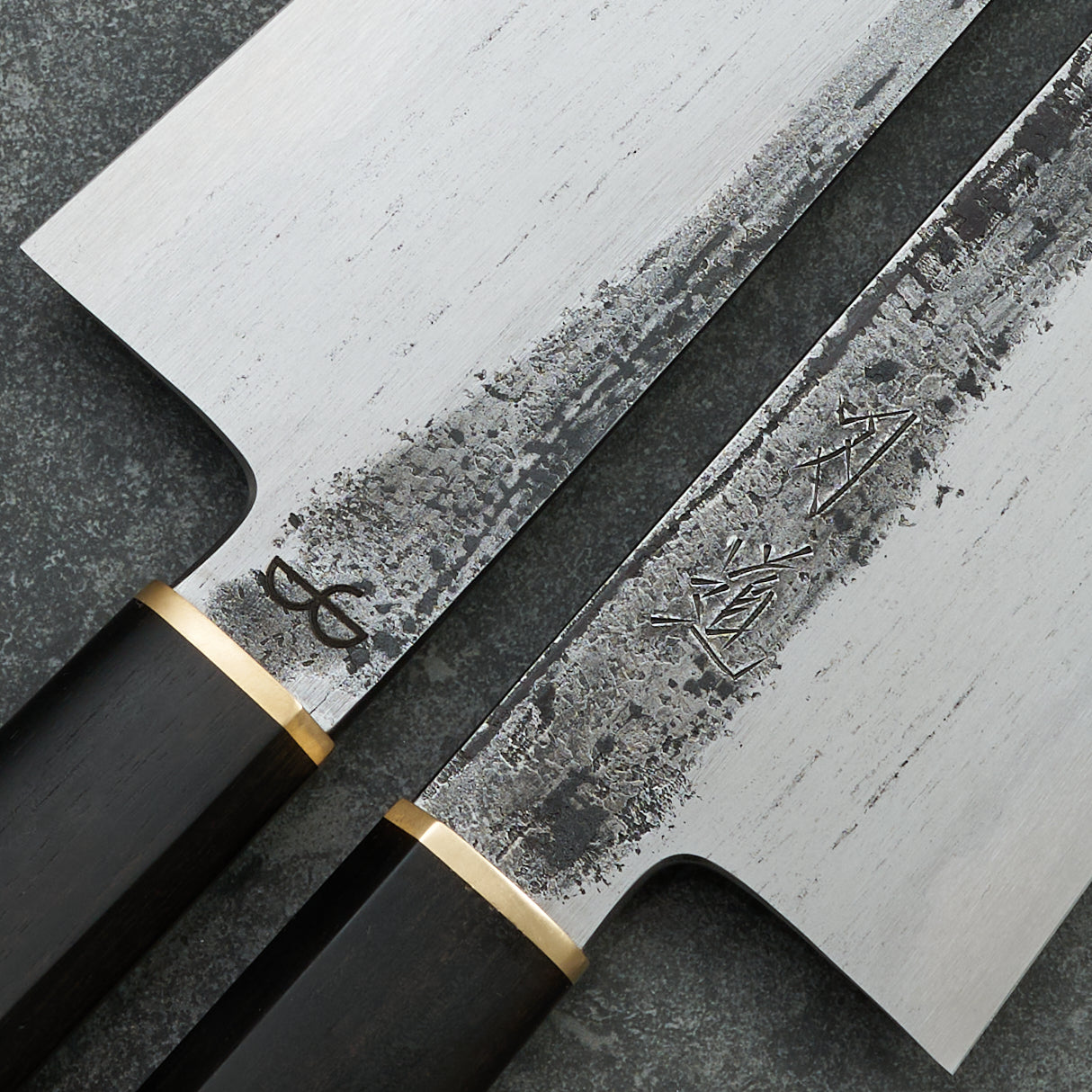 Black X Hado Gyuto 240mm SanMai, 135Cr3, Wrought Iron, Ebony and Brass – view 6