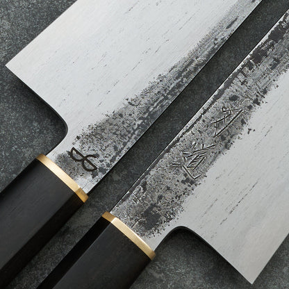Black X Hado Gyuto 240mm SanMai, 135Cr3, Wrought Iron, Ebony and Brass – view 6