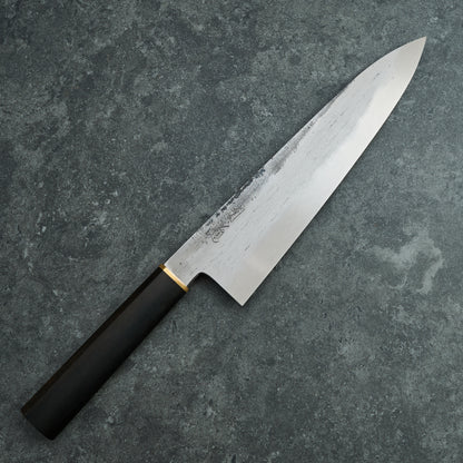 Black X Hado Gyuto 240mm SanMai, 135Cr3, Wrought Iron, Ebony and Brass