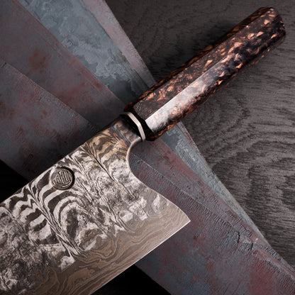 Kamon X Wild Deep Etched High Contrast Denty Gyuto 275mm – detail view