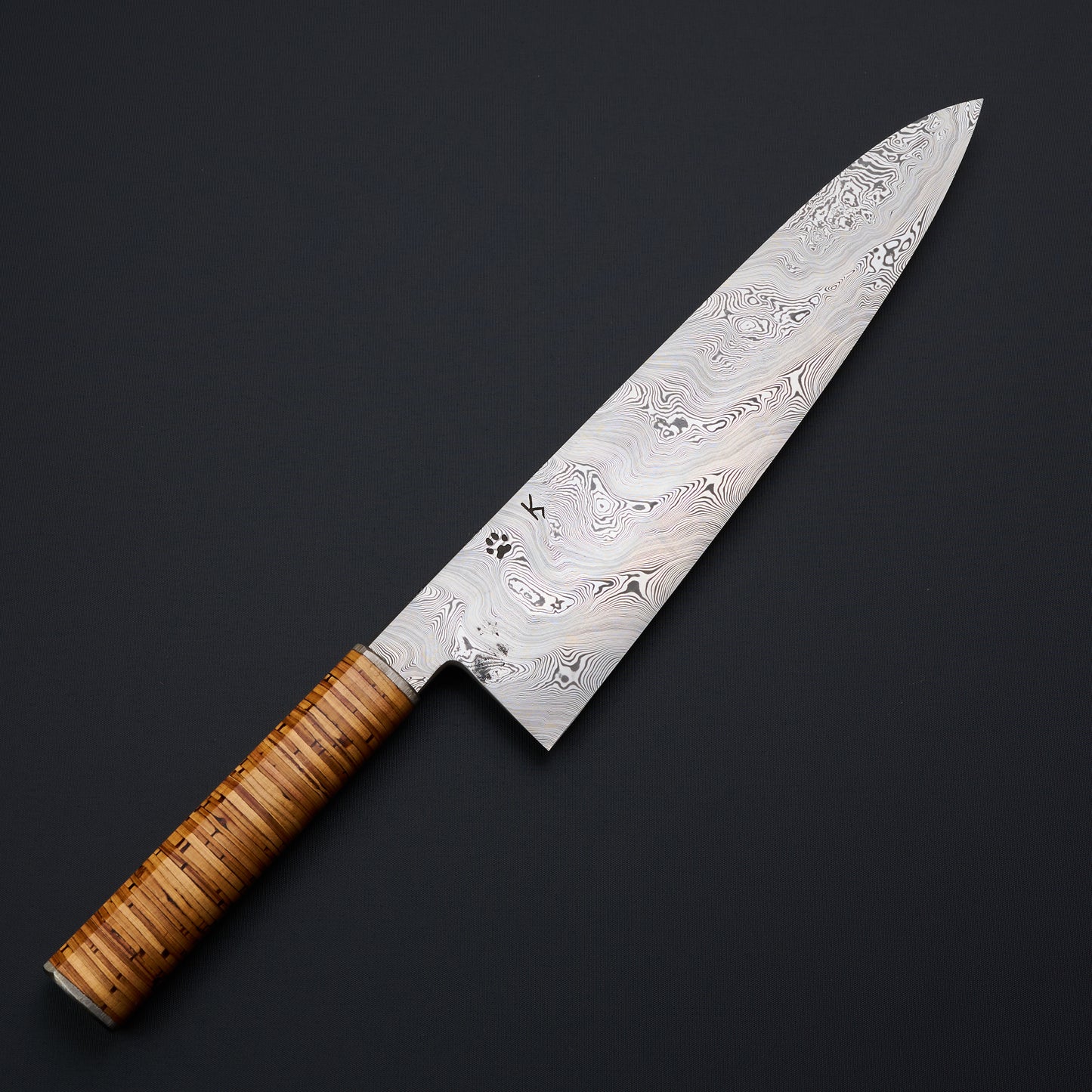 Reverse side of the Johnsson × Krichbaum Björkmans Twist gyuto with maker’s mark