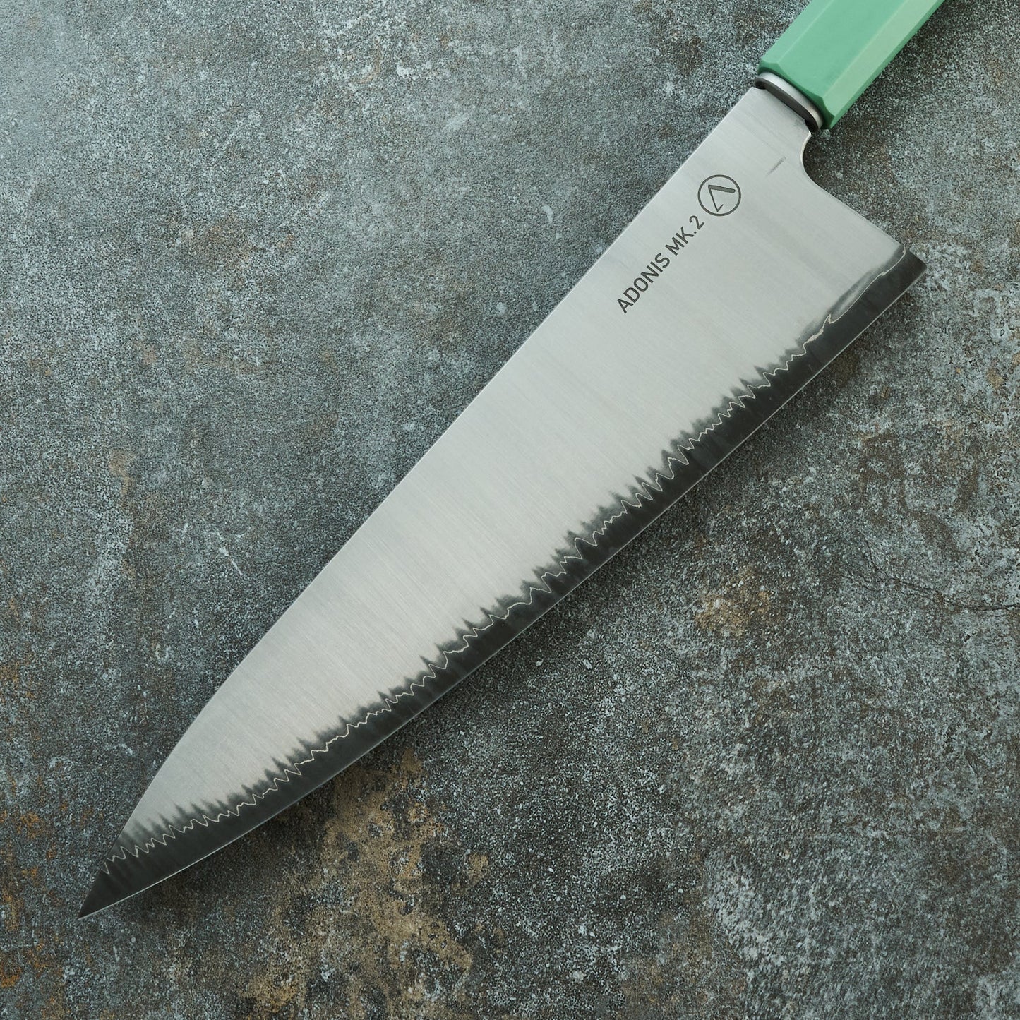 Gyuto 240mm MK.2 Stainless Clad 'Machine Green' – detail view
