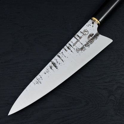 Adonis Mk.1 Gyuto 230mm 1.2442 Mono Laos Ebony handle – blade close-up