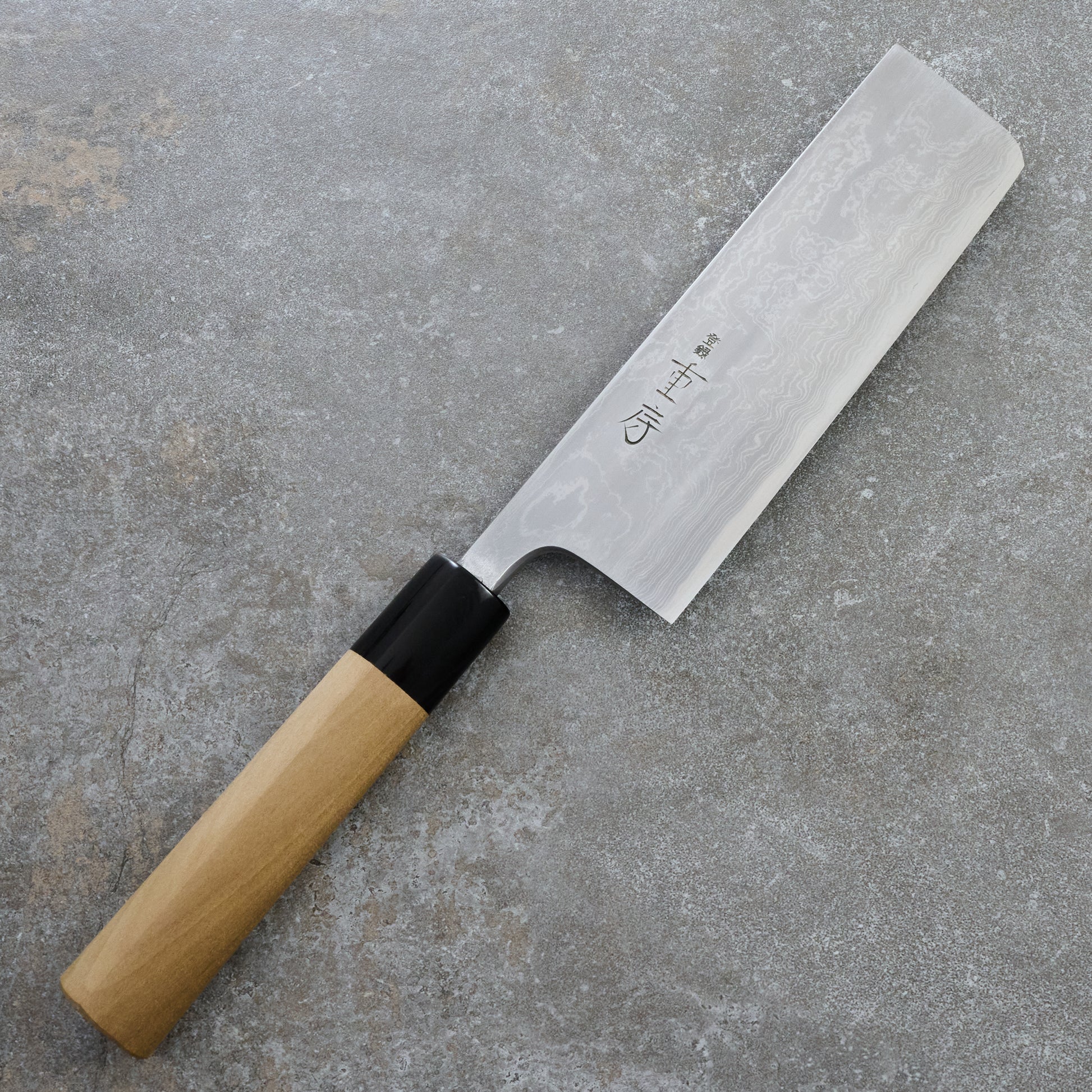 Nakiri 160mm Kitaeji Damascus Clad Carbon Steel