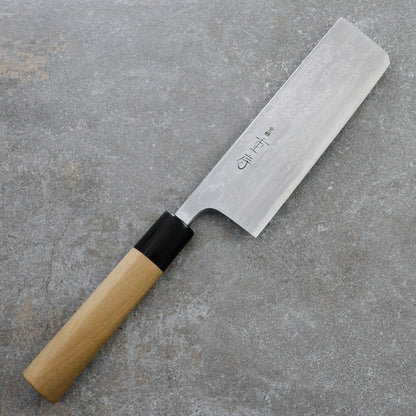 Nakiri 160mm Kitaeji Damascus Clad Carbon Steel