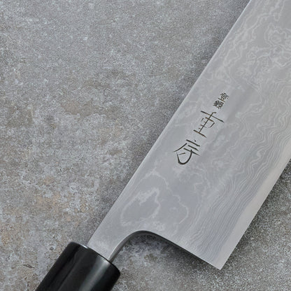 Nakiri 160mm Kitaeji Damascus Clad Carbon Steel – detail view