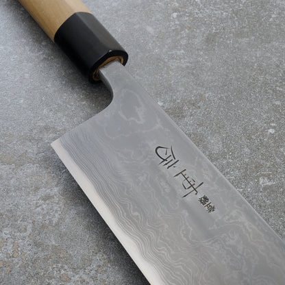 Nakiri 160mm Kitaeji Damascus Clad Carbon Steel – handle detail