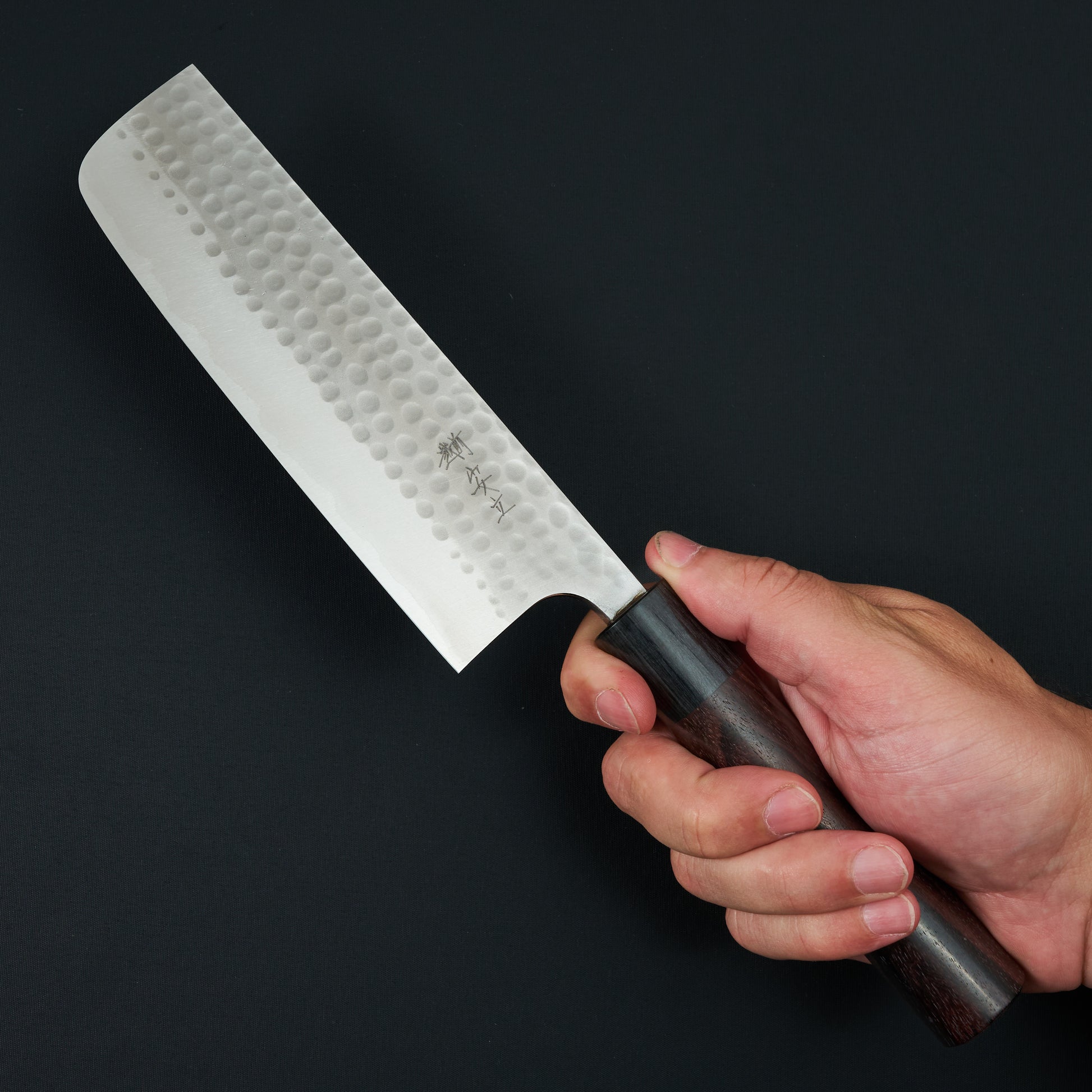 Nakiri 165mm Blue #2 Stainless Clad Tsuchime Rosewood – view 6