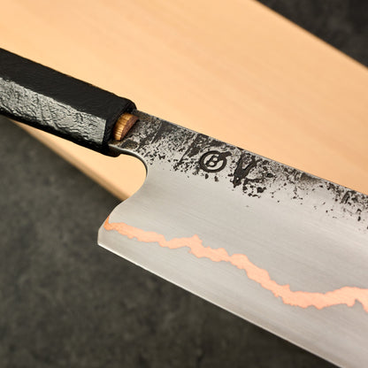 Nakiri 170mm Cru-Core GoMai (0.95C) Copper & 15N20 Cladding – blade close-up