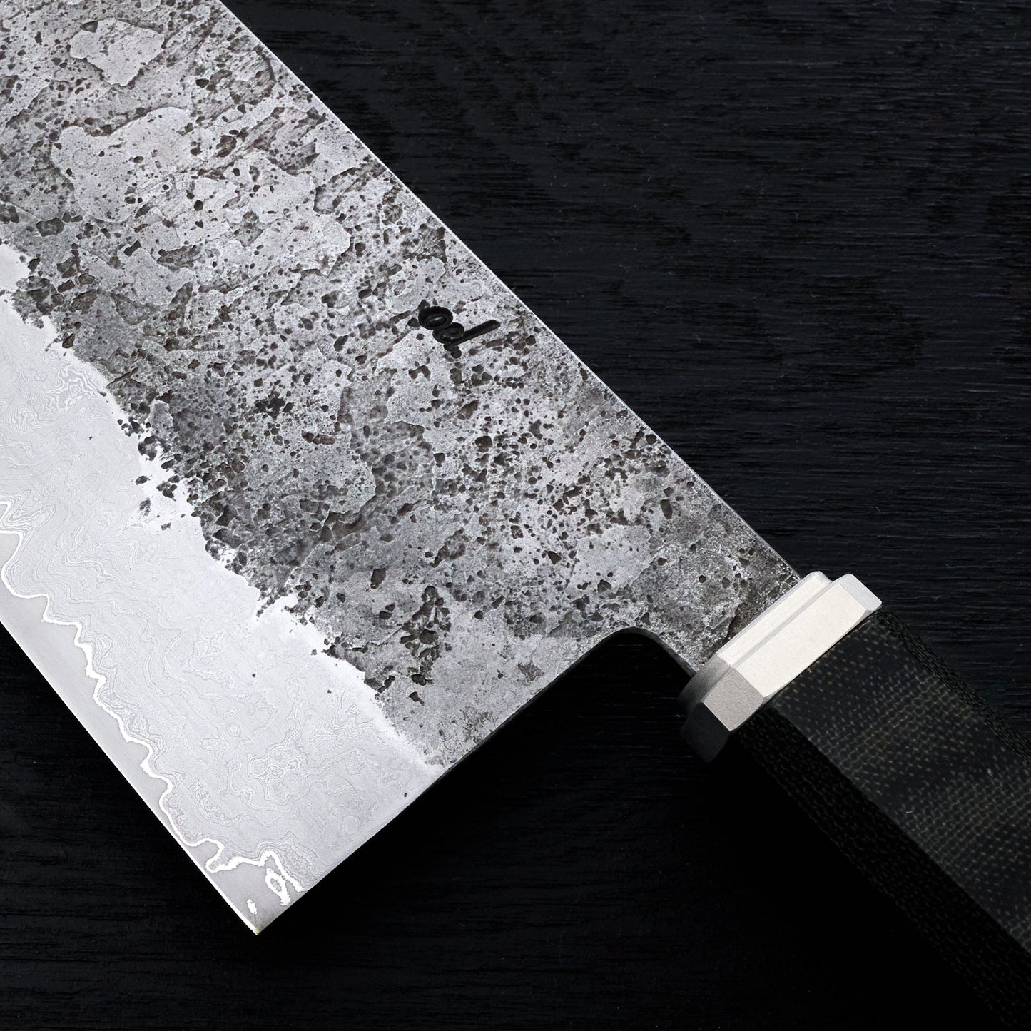 Nakiri 170mm Damascus Clad AU Takedown – handle detail