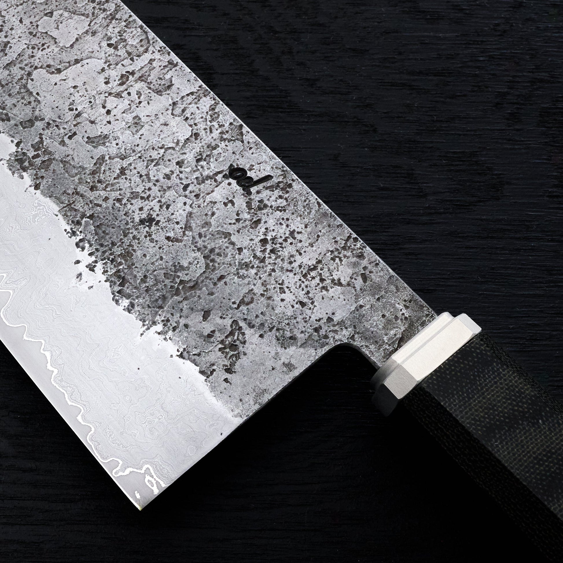 Nakiri 170mm Damascus Clad AU Takedown – handle detail