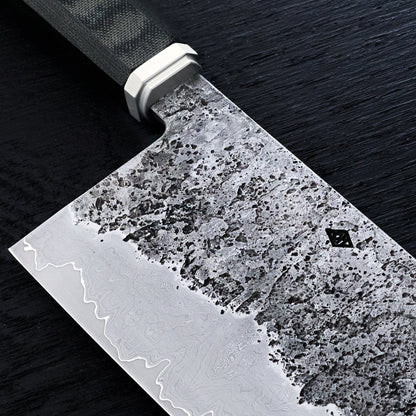 Nakiri 170mm Damascus Clad AU Takedown – detail view