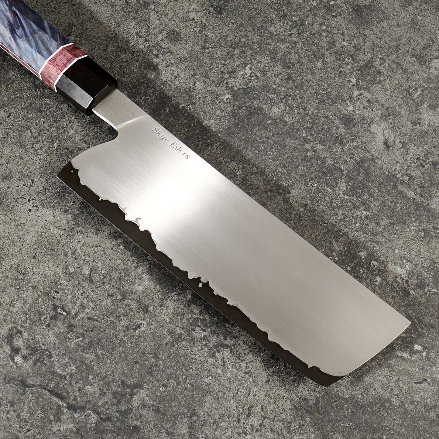 Nakiri 175mm Vtoku2 Stainless Clad Cottonwood Frame Handle – blade close-up