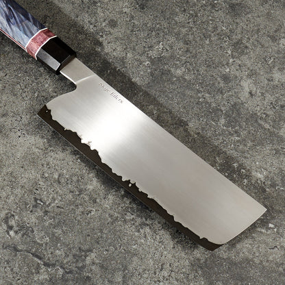 Nakiri 175mm Vtoku2 Stainless Clad Cottonwood Frame Handle – blade close-up