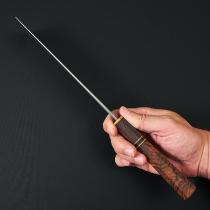 Nakiri 180mm Damasteel Desert Ironwood & Brass – side profile