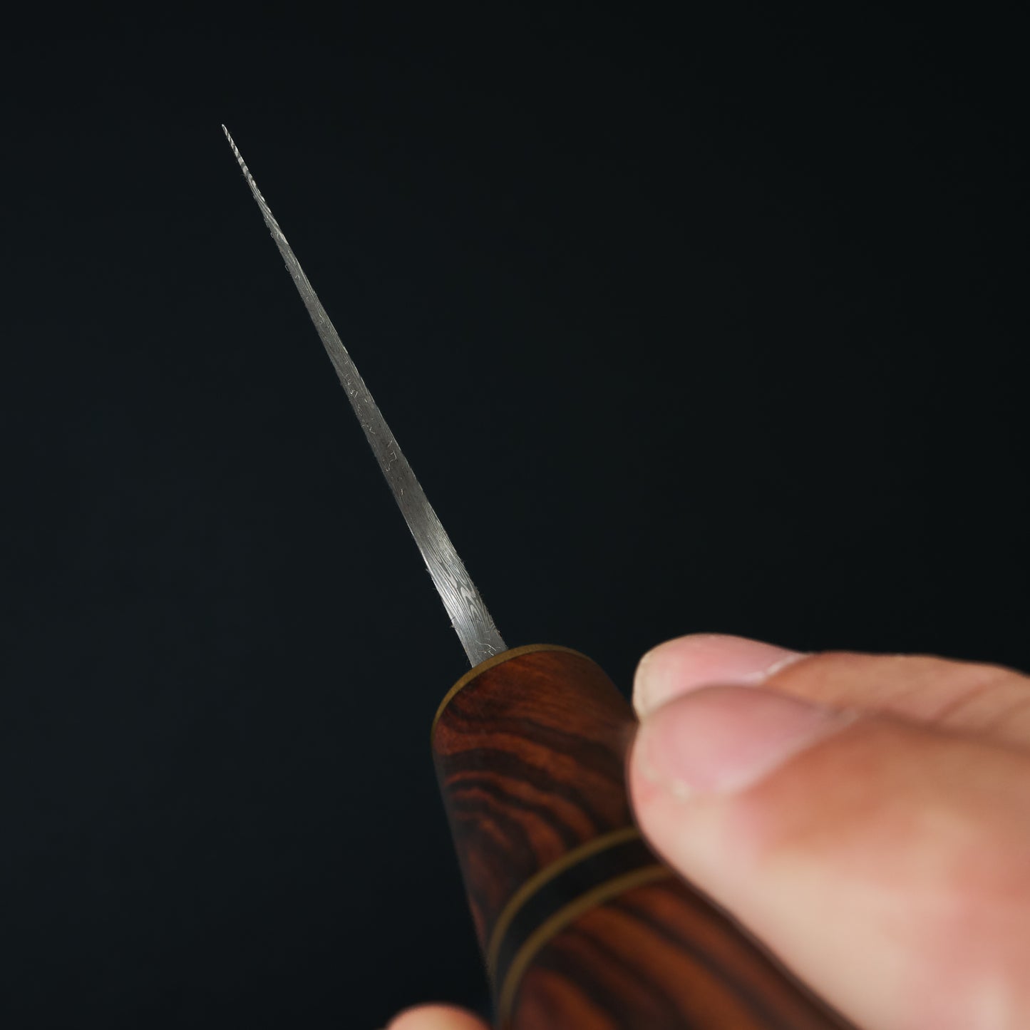 Nakiri 180mm Damasteel Desert Ironwood & Brass – handle detail