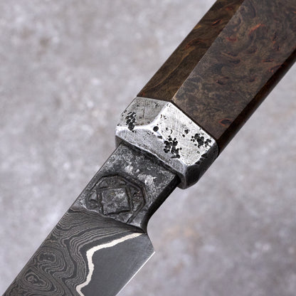 Huber X Karyś Parer 75mm GoMai Damascus, Nickel & Apex Ultra – handle detail