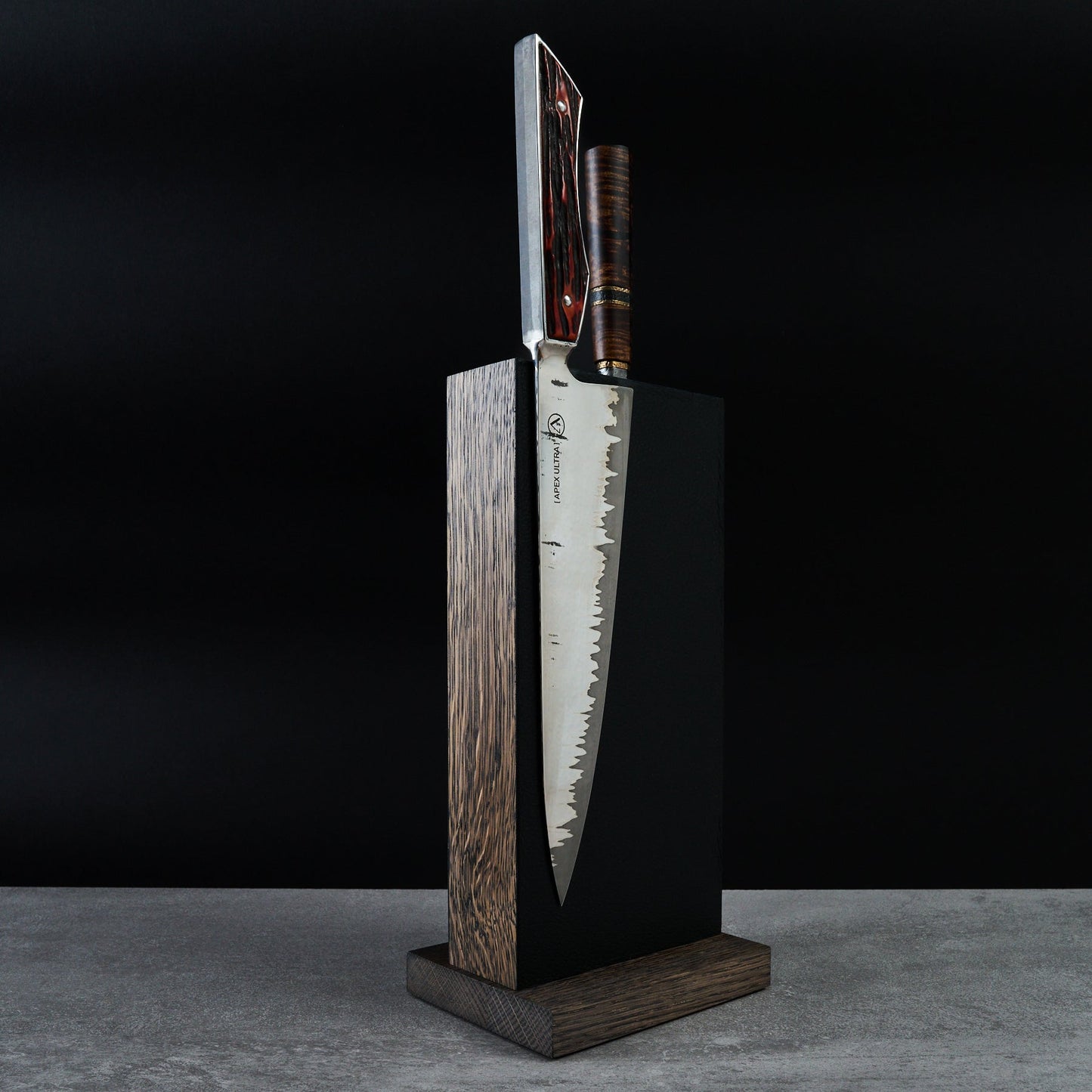 Oak & Leather Magnetic Knife Block by Piotr the Bear – side profile