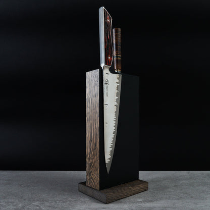 Oak & Leather Magnetic Knife Block by Piotr the Bear – side profile