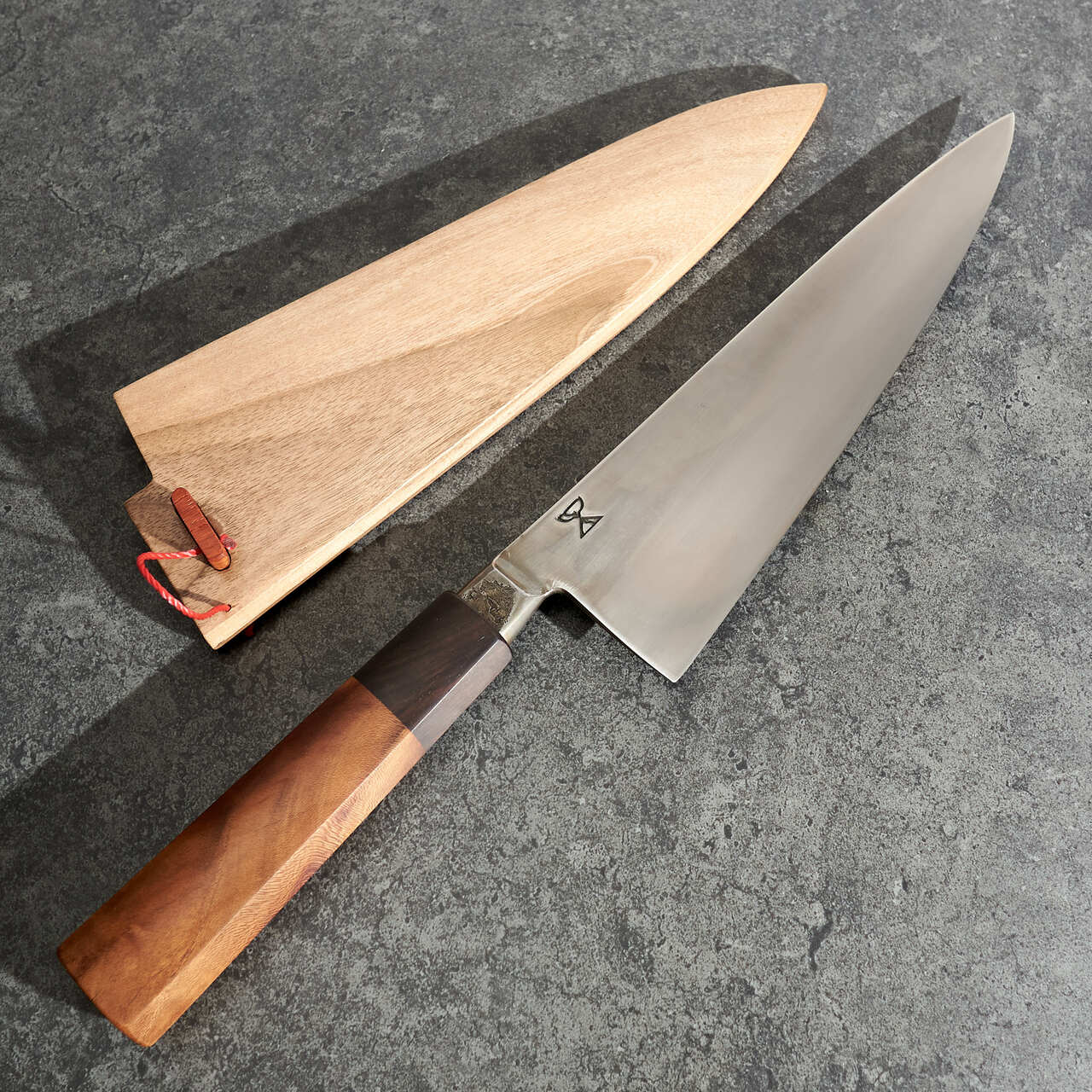 Radiona Breg Gyuto 225mm 1.2562 Honyaki African Blackwood and Almond Handle - Blade + Saya