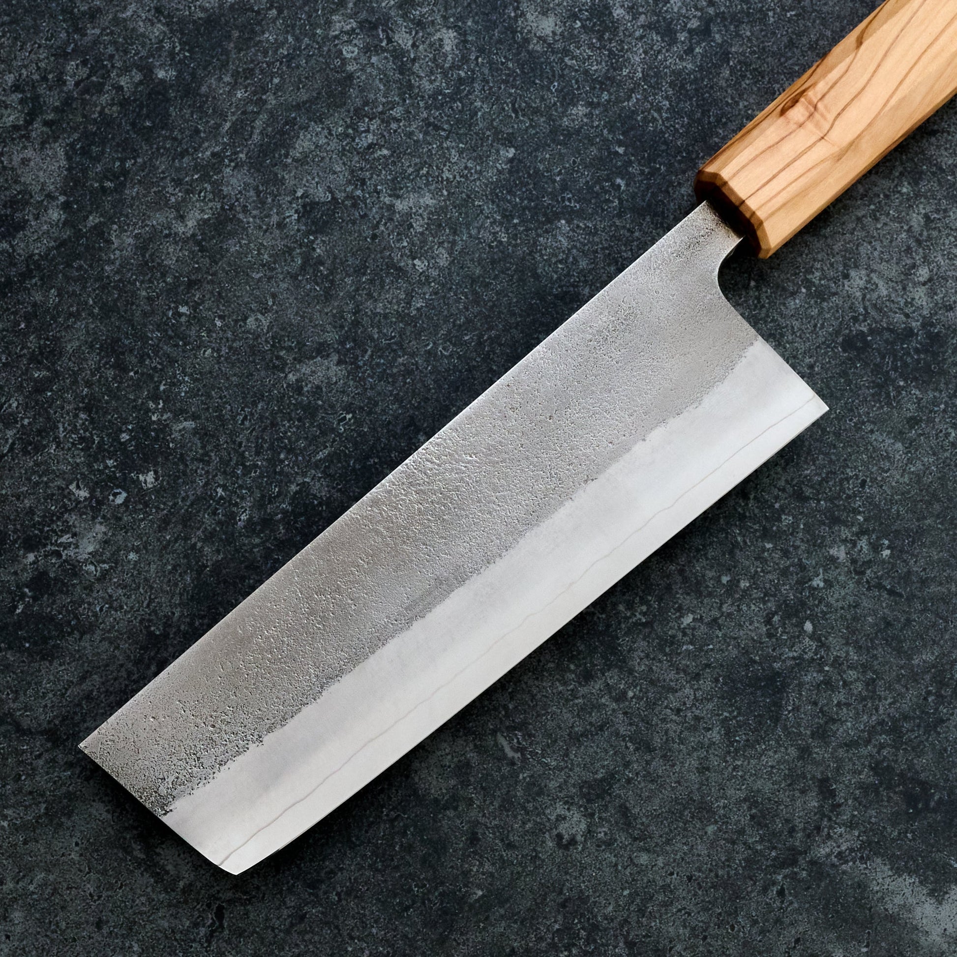 SKD Nakiri 165mm with Mono Olive Wood Handle – blade close-up