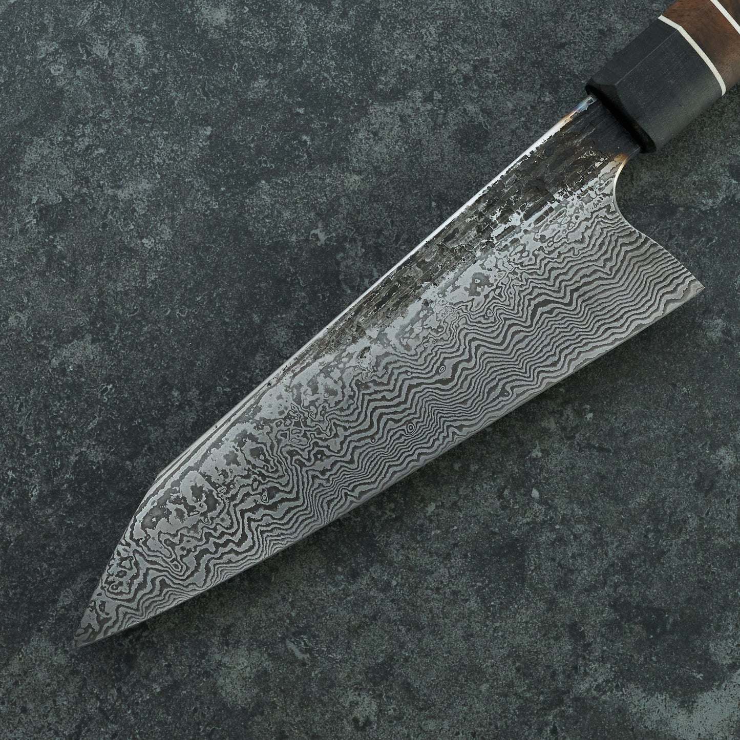 Santoku 180mm 100 Layer Damascus Turkish Walnut – detail view