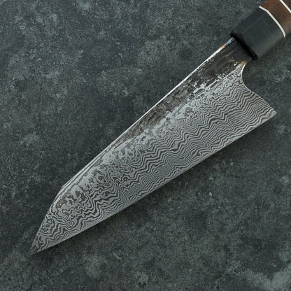 Santoku 180mm 100 Layer Damascus Turkish Walnut – detail view