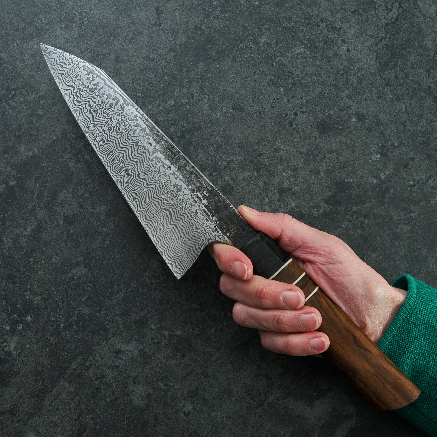 Santoku 180mm 100 Layer Damascus Turkish Walnut – blade close-up