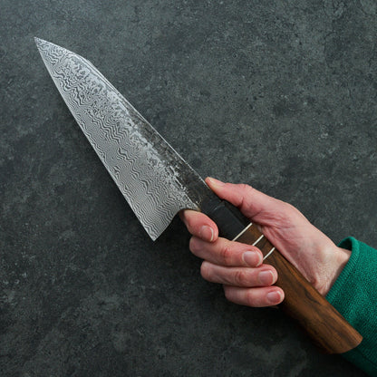 Santoku 180mm 100 Layer Damascus Turkish Walnut – blade close-up