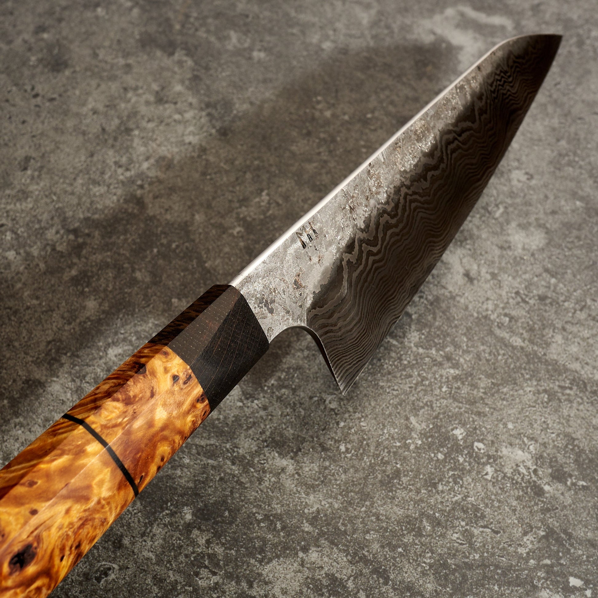 Santoku 180mm Damascus 'Fire & Sonic Waves' – detail view