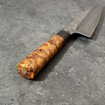 Santoku 180mm Damascus 'Fire & Sonic Waves' – handle detail
