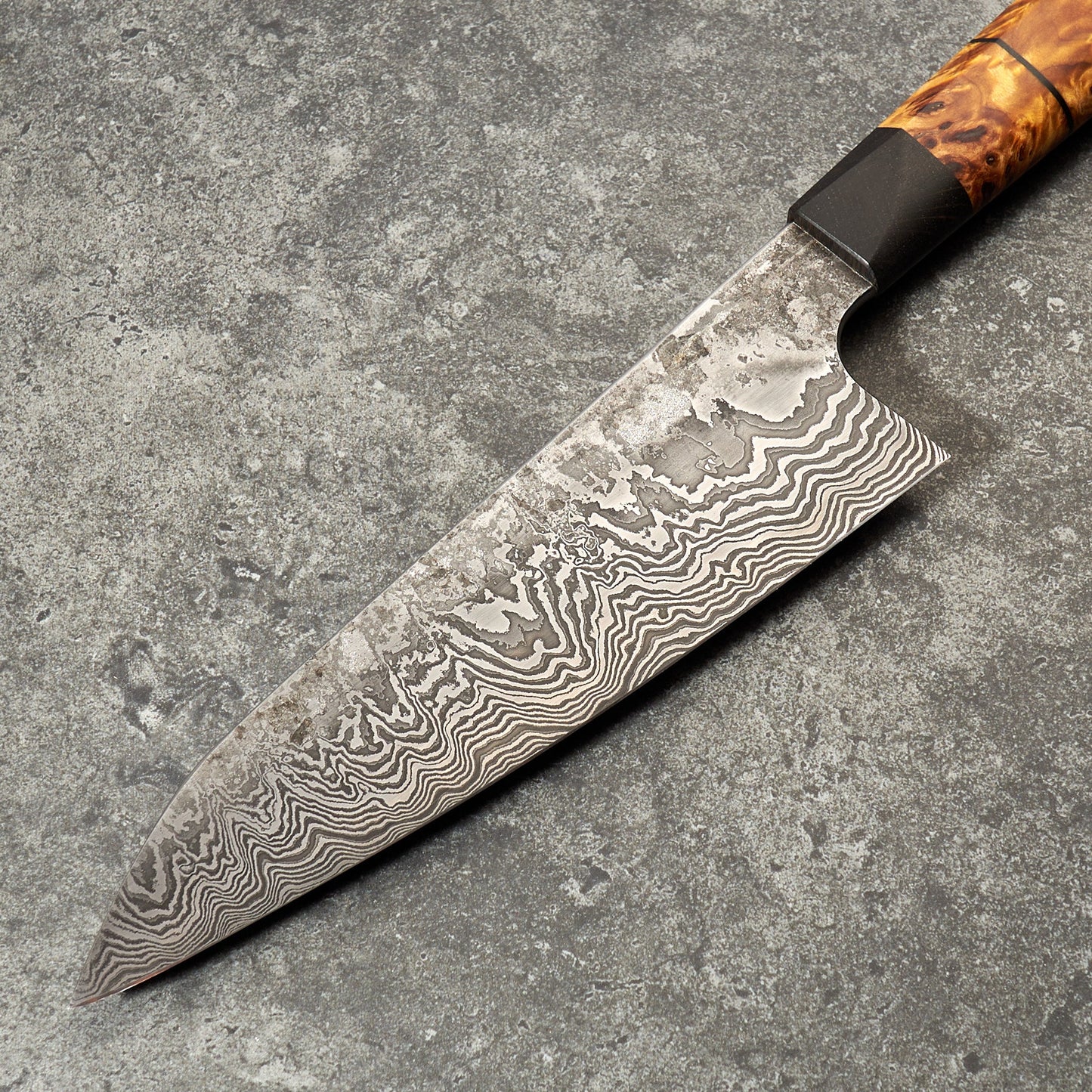 Santoku 180mm Damascus 'Fire & Sonic Waves' – side profile