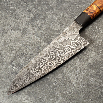 Santoku 180mm Damascus 'Fire & Sonic Waves' – side profile
