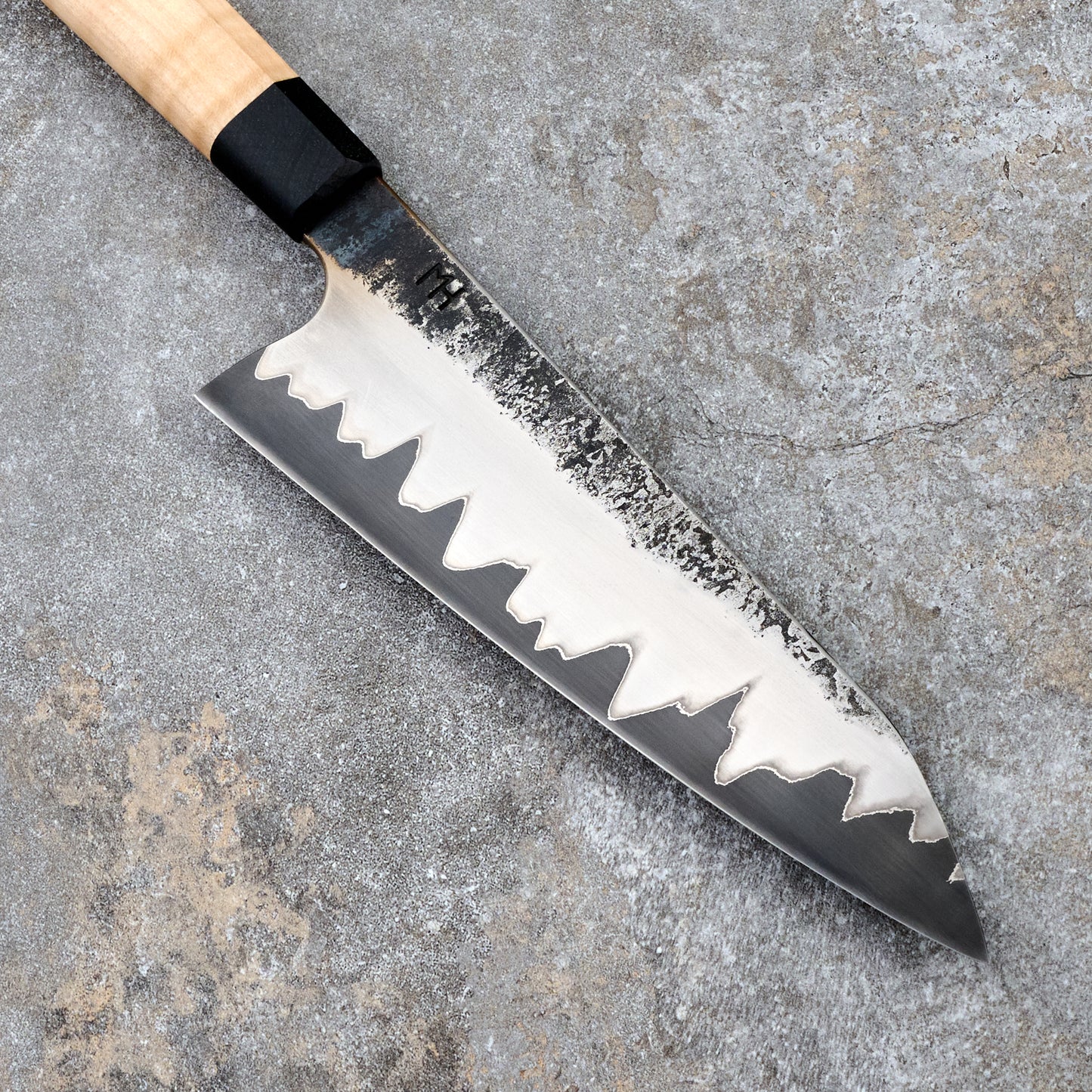 Santoku 180mm Stainless Clad GoMai 1.2419 Curly Maple & Bog Oak
