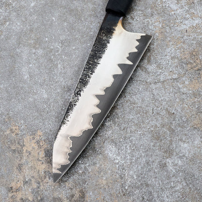 Santoku 180mm Stainless Clad GoMai 1.2419 Curly Maple & Bog Oak – detail view