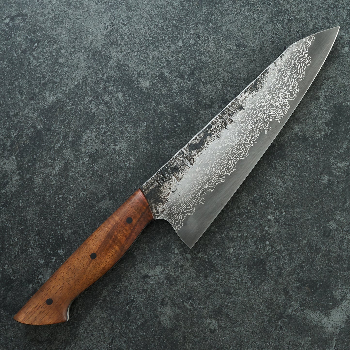 Santoku 205mm Damascus clad 1.2419 Koa Full Tang