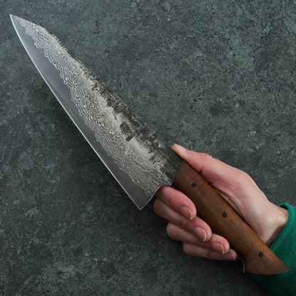 Santoku 205mm Damascus clad 1.2419 Koa Full Tang – side profile